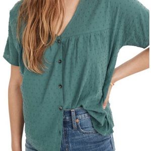 Madewell Swiss Dot V-neck Blouse In Shaded Evergreen